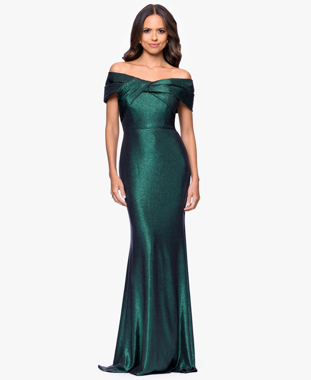 Betsy & Adam Women's Long Off-the-shoulder Gown In Green