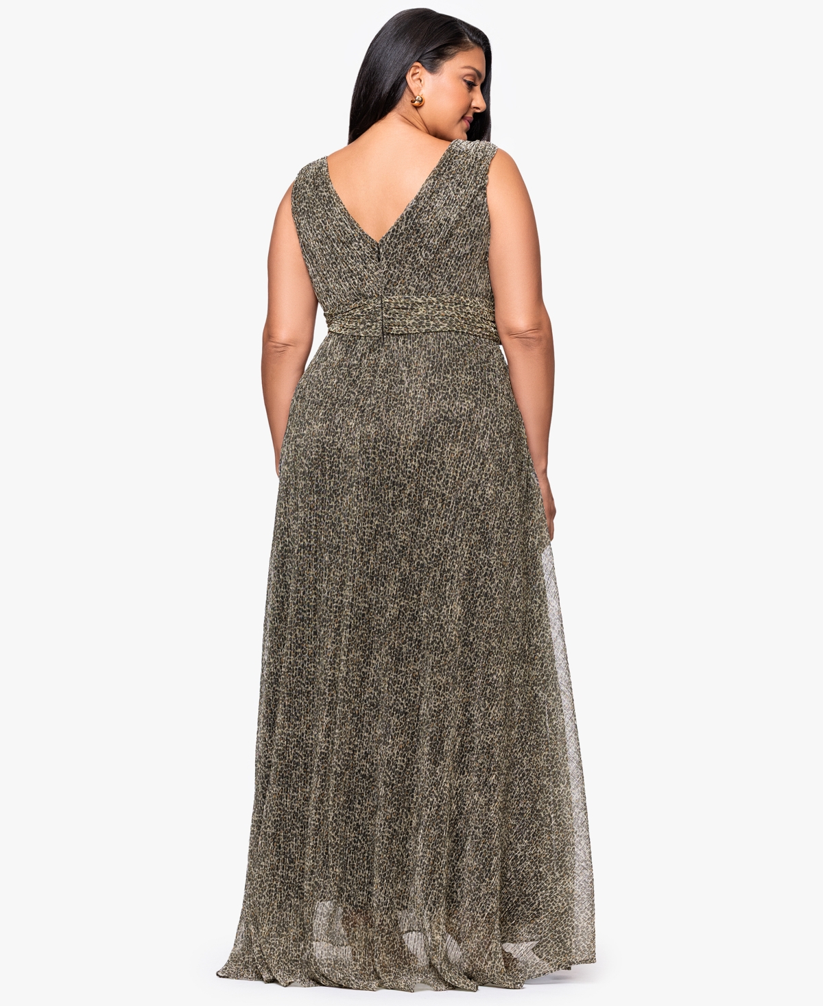 Betsy & Adam Plus Size Sleeveless Animal Crinkle Long Dress In Gray