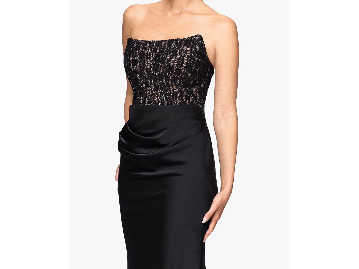 Женские платья Betsy & Adam Petite Off-the-Shoulder Lace Ruched Gown, цвет: Чёрный телесный — фото 3