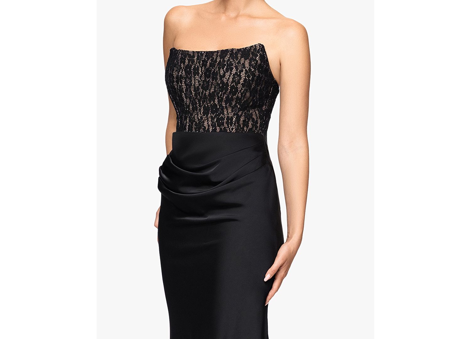 Petite Off-the-Shoulder Lace Ruched Gown