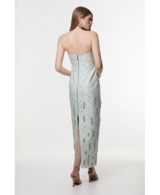 Crystal Embellished Strapless Midi Dress