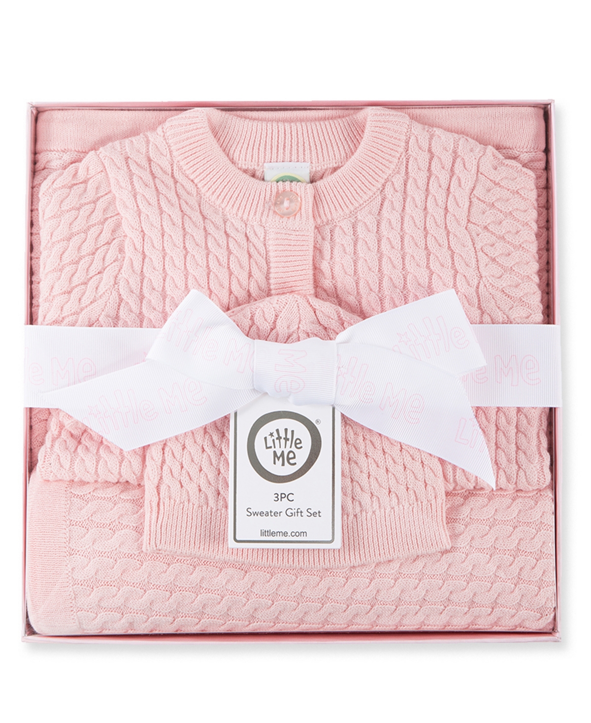 Little Me Baby Boys And Girls 3-piece Cardigan, Blanket And Hat Gift Set In Pink