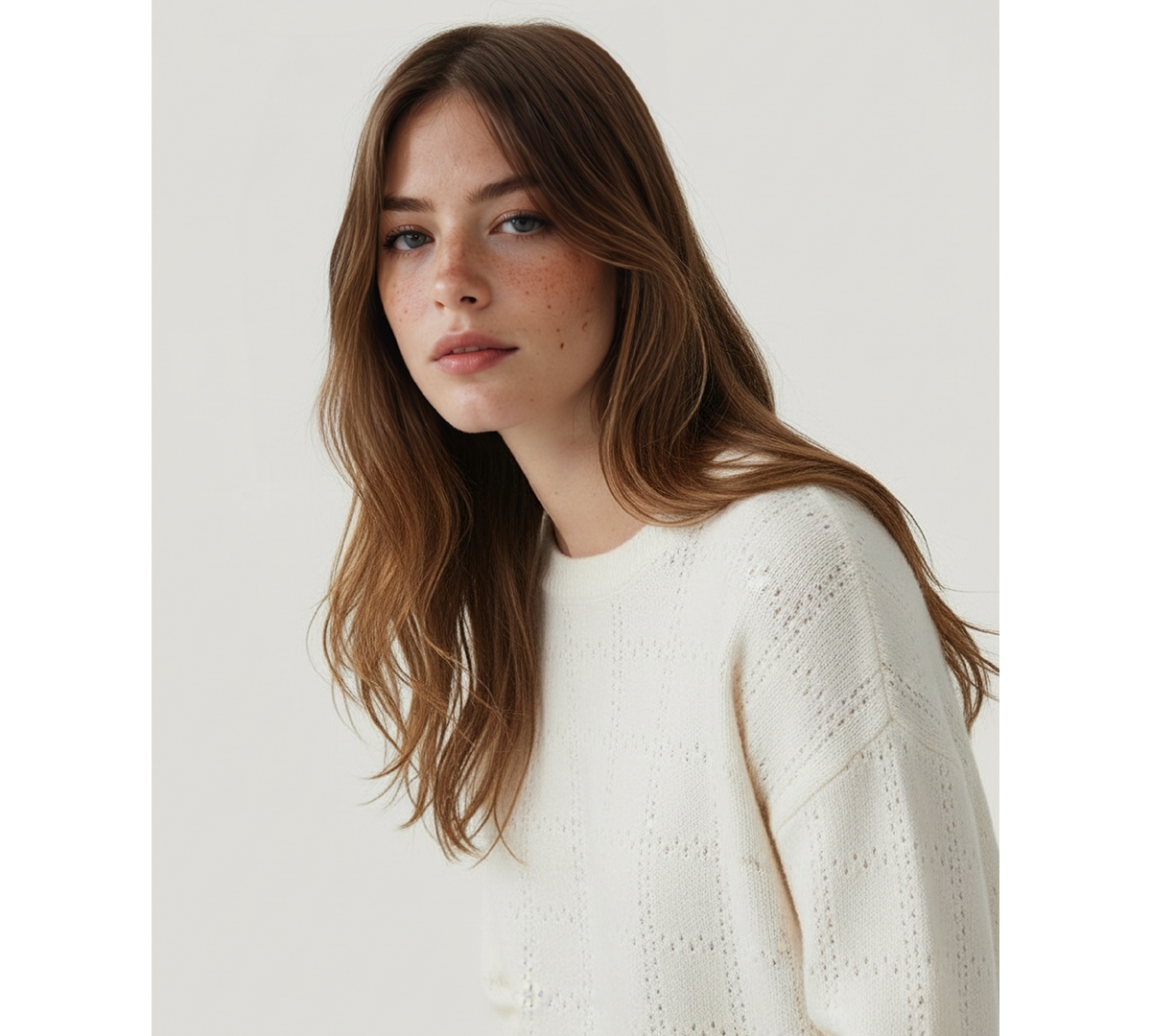 Naadam Women's Cashmere Pointelle Long Sleeves Sweater In White