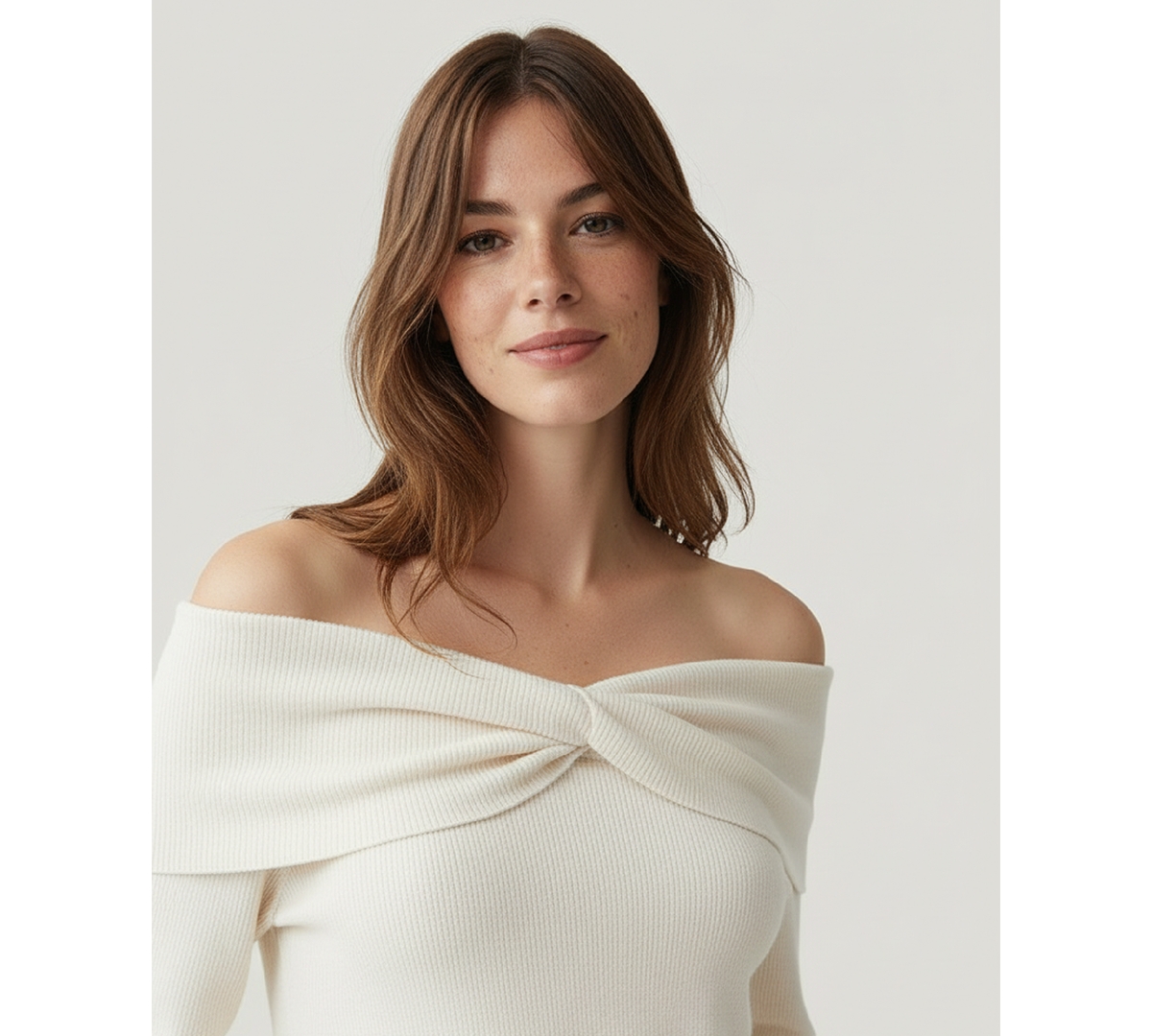 Naadam Women's Twist Front Off The Shoulder Sweater In White