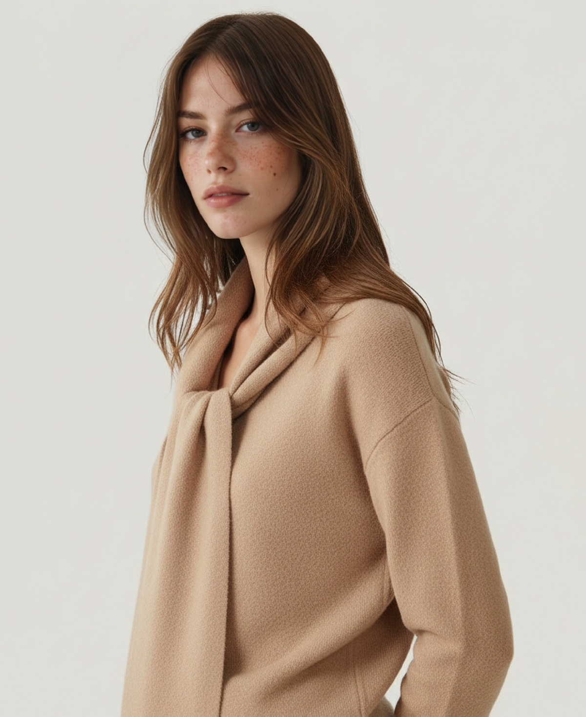 Naadam Women's Long Sleeves Scarf Sweater In Brown