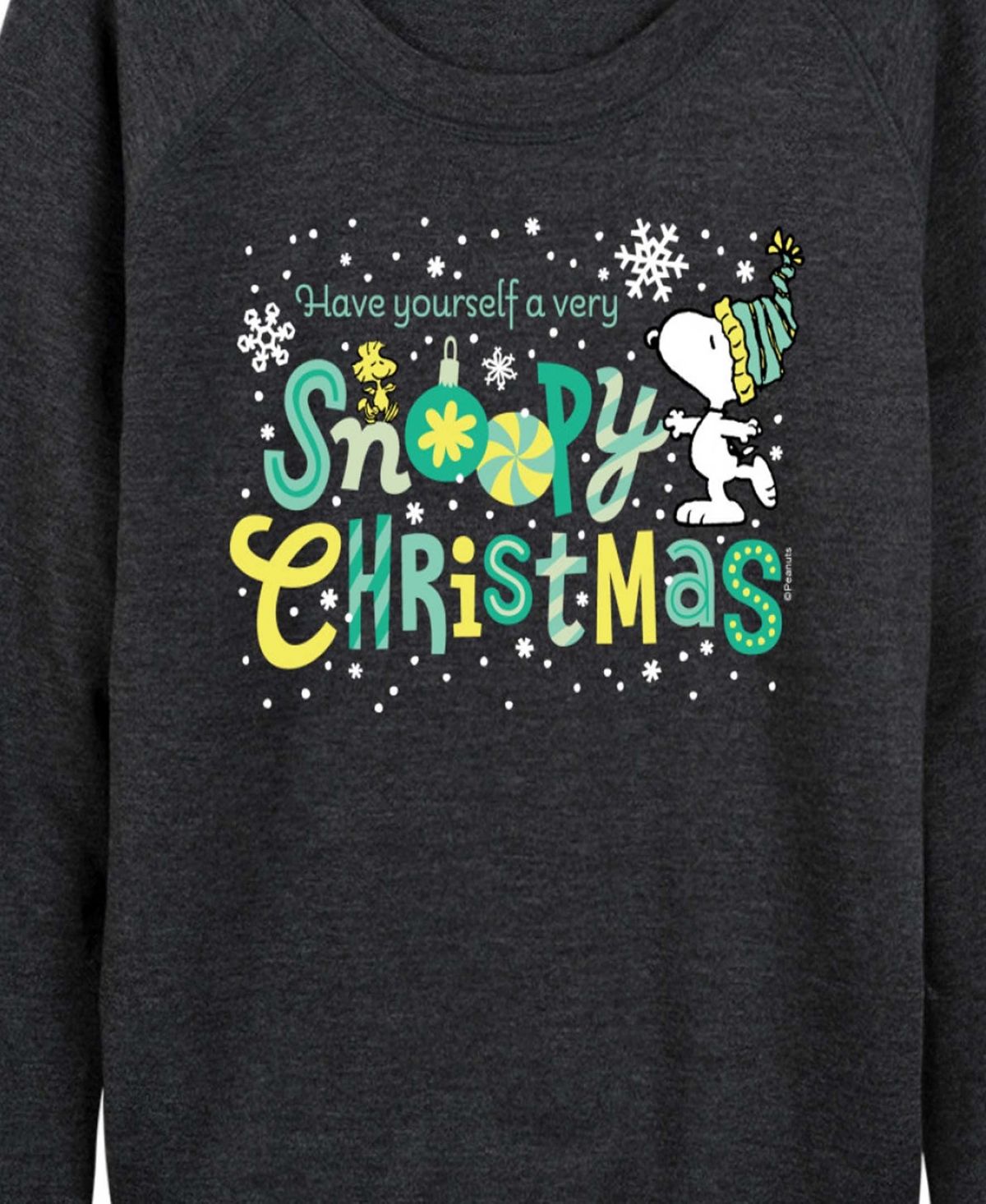 Hybrid Apparel Snoopy Christmas Women's French Terry Long Sleeve Shirt In Black
