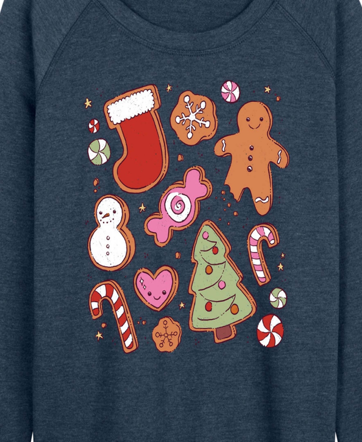 Hybrid Apparel Cute Christmas Cookies Women's French Terry Long Sleeve Shirt In Blue