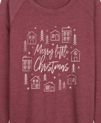 Plus Size Merry Little Christmas Houses French Terry Long Sleeve T-Shirt