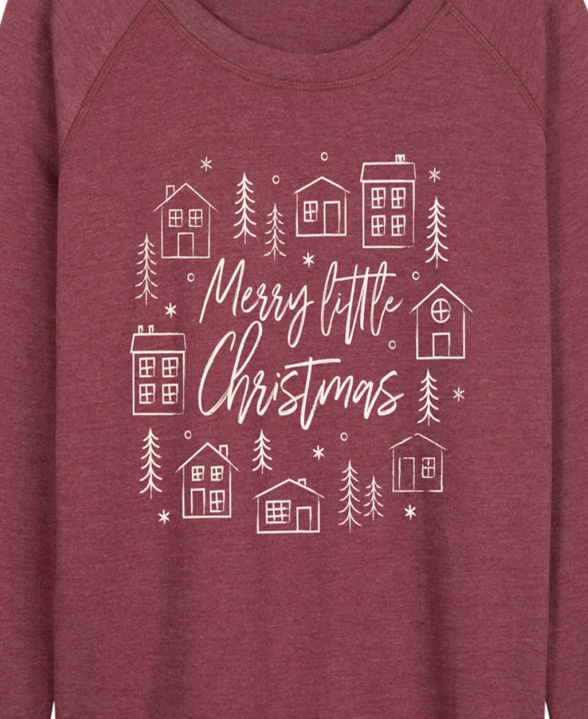 Hybrid Apparel Merry Little Christmas Houses Women's French Terry Long Sleeve Shirt In Red