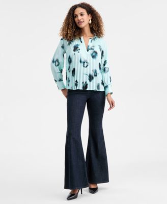 I.N.C. Concepts Women's Printed Pleated Split-Neck Blouse, Macy's Exclusive