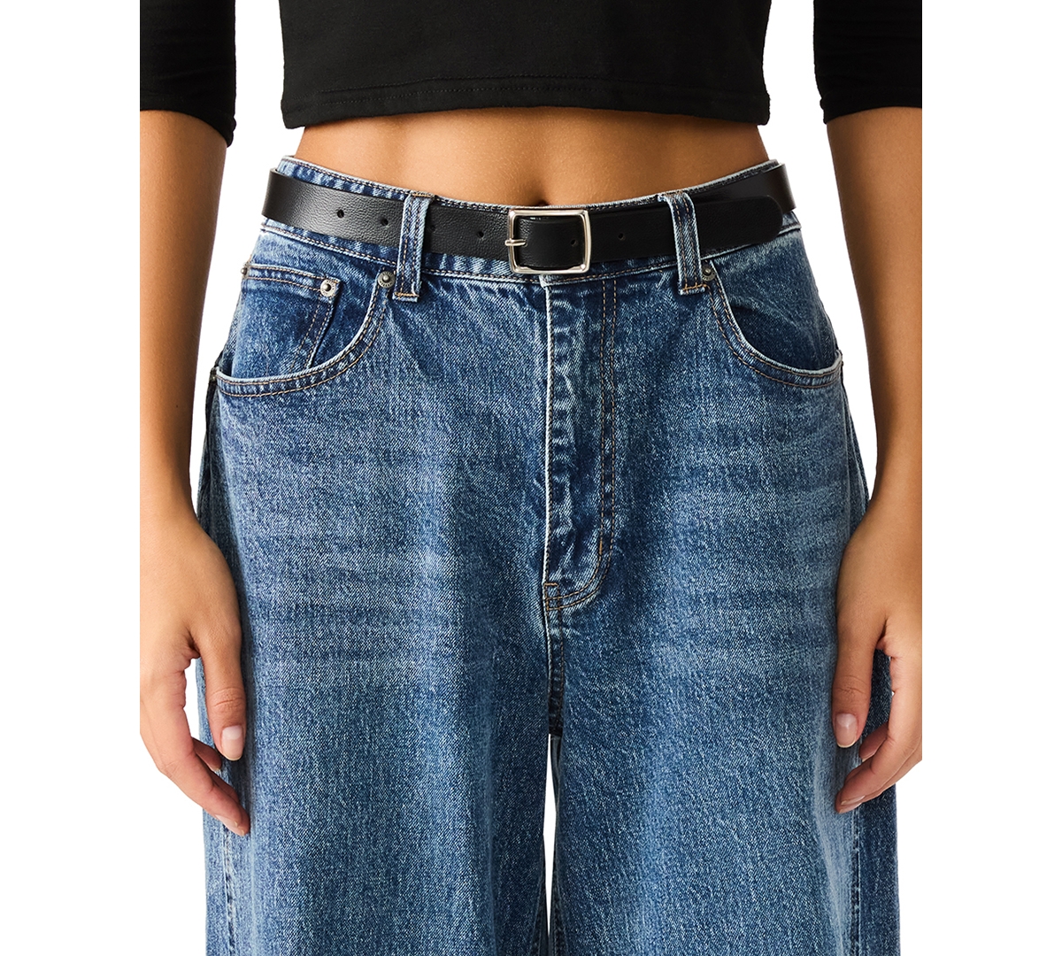 Steve Madden Women's 2 Piece Smooth and Textured Belts