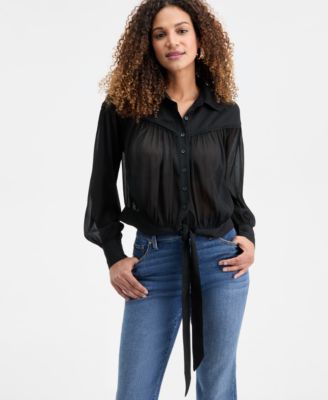 I.N.C. International Concepts - Women's Textured Tie-Hem Blouse