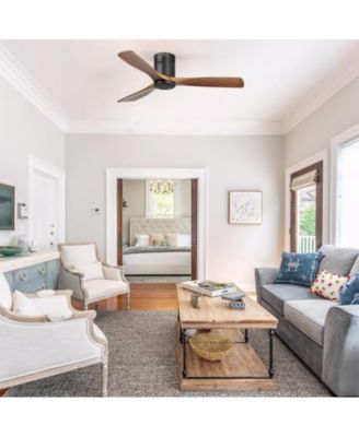 52-inch Modern Black 3 Solid Wood Blade Ceiling Fan with 6-speed Remote Control and Forward Reverse Rotation Function for Indoor