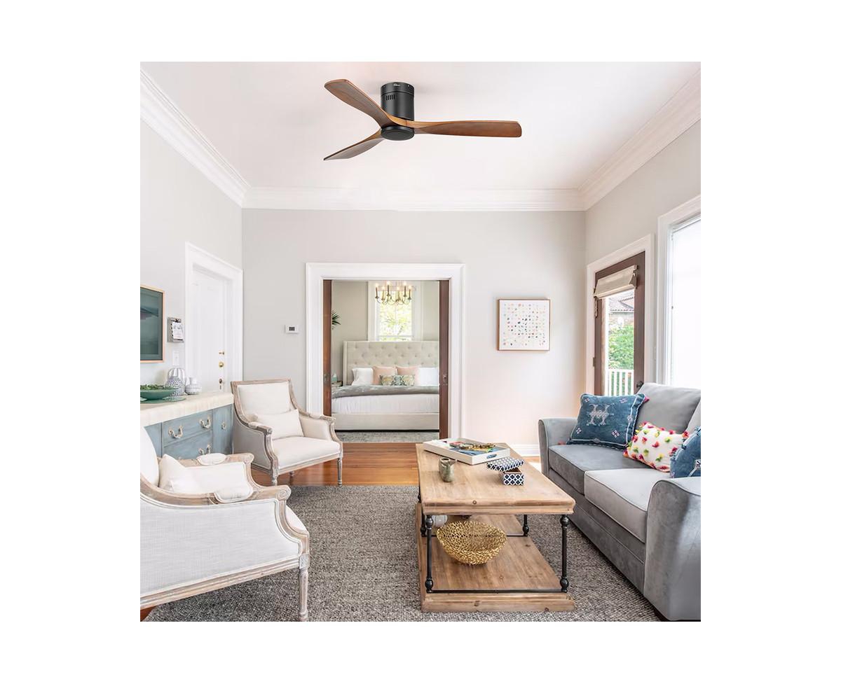 52-inch Modern 3 Solid Wood Blade Ceiling Fan with 6-speed Remote Control and Forward Reverse Rotation Function for Indoor