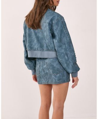 Women's Leather Studded Bomber Jacket