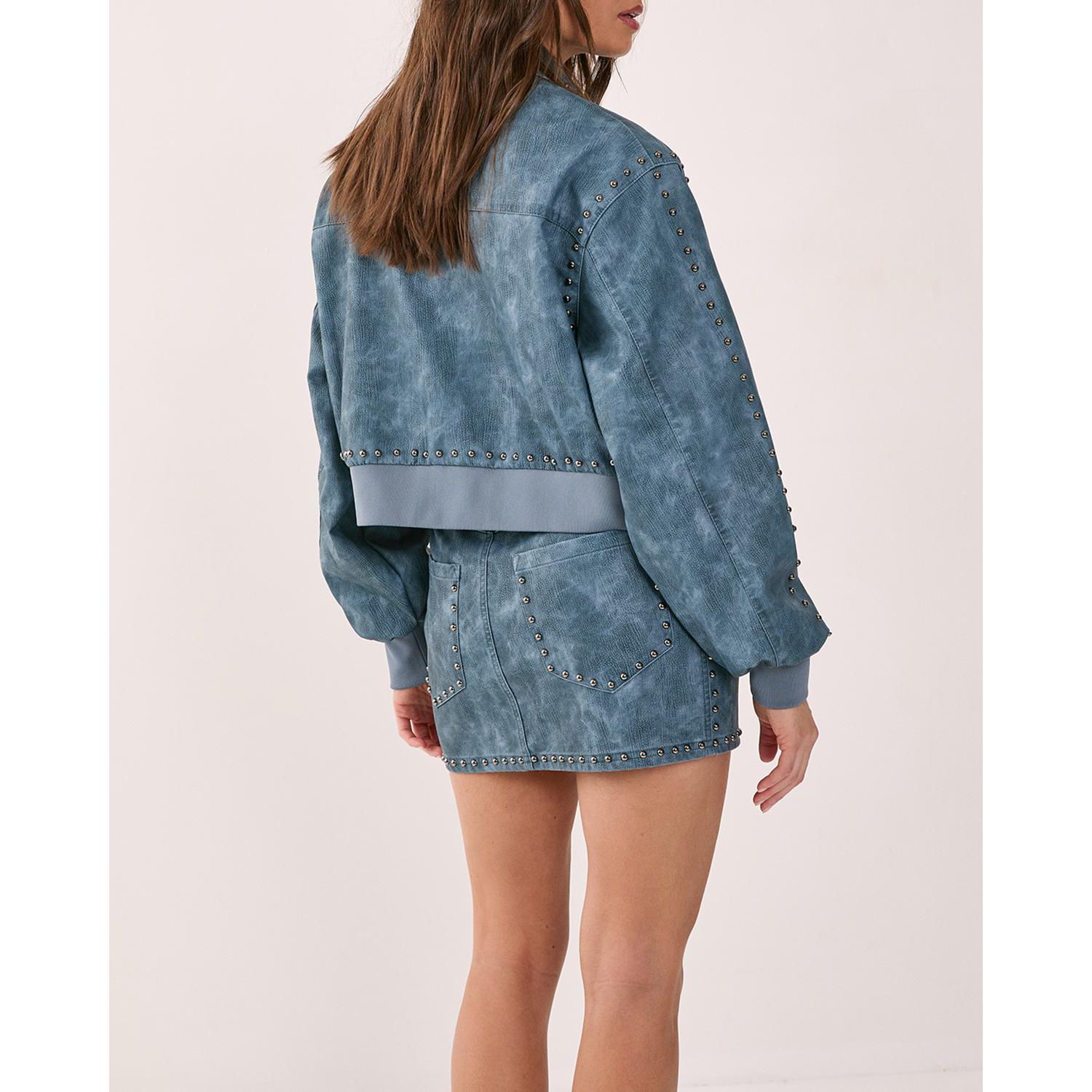 Women's Leather Studded Bomber Jacket