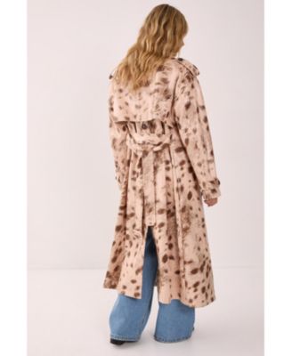 Women's Cow Print Faux Leather Trench Coat