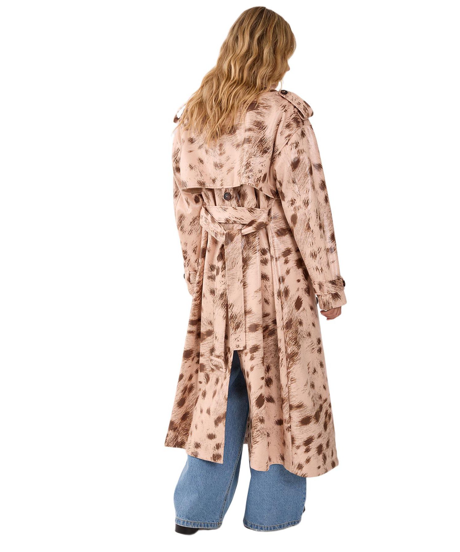 Women's Cow Print Faux Leather Trench Coat