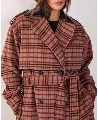 Women's Check Vinyl Collar Trench Coat