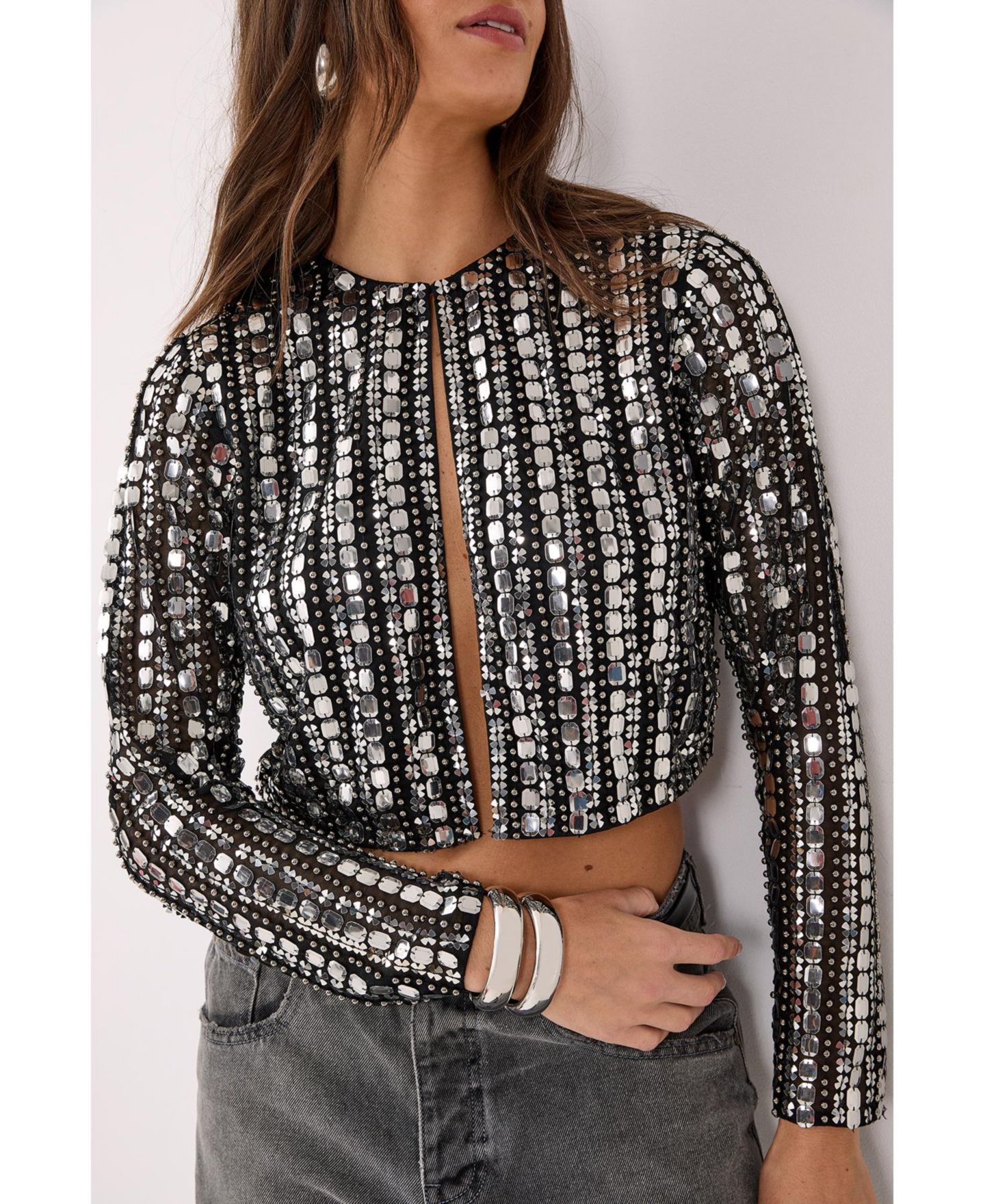Женская куртка Nasty Gal Beaded Long Sleeve, цвет: Чёрный — фото 5