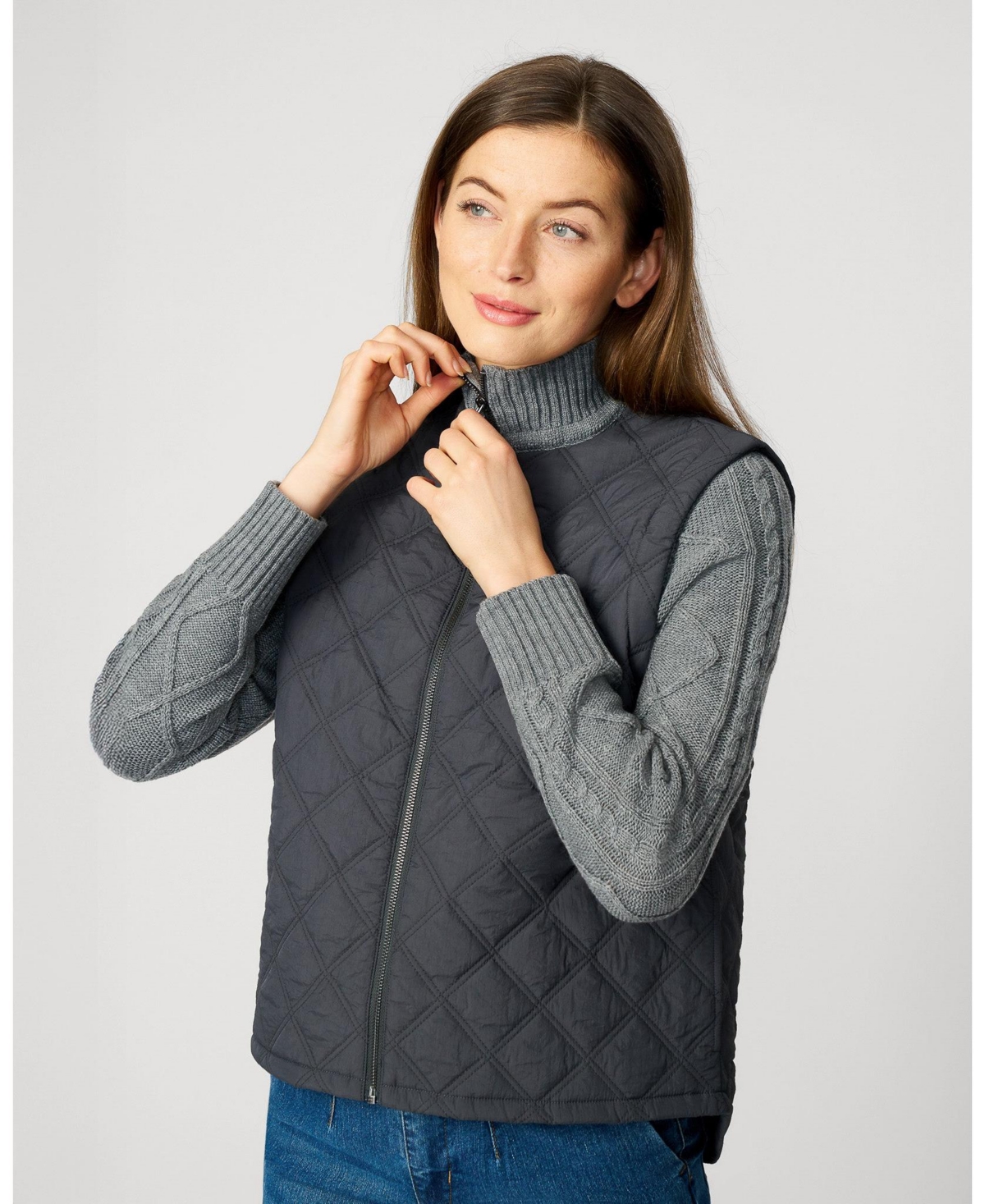 Cable & Gauge Women's Quilted Zip Up Sweater Jacket