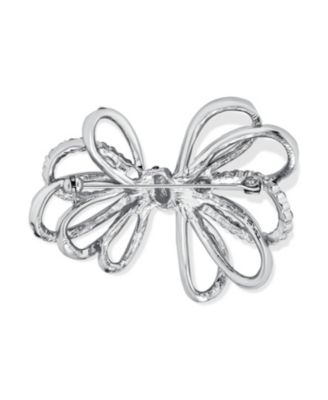 Set of 2 Large Holiday Crystal Bow Brooch Pin Silver Gold Plated