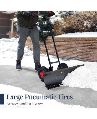 Adjustable Handle, Blade Angle, Reflective Tape 36in Hand Snow Pusher w/ 2 Wheels