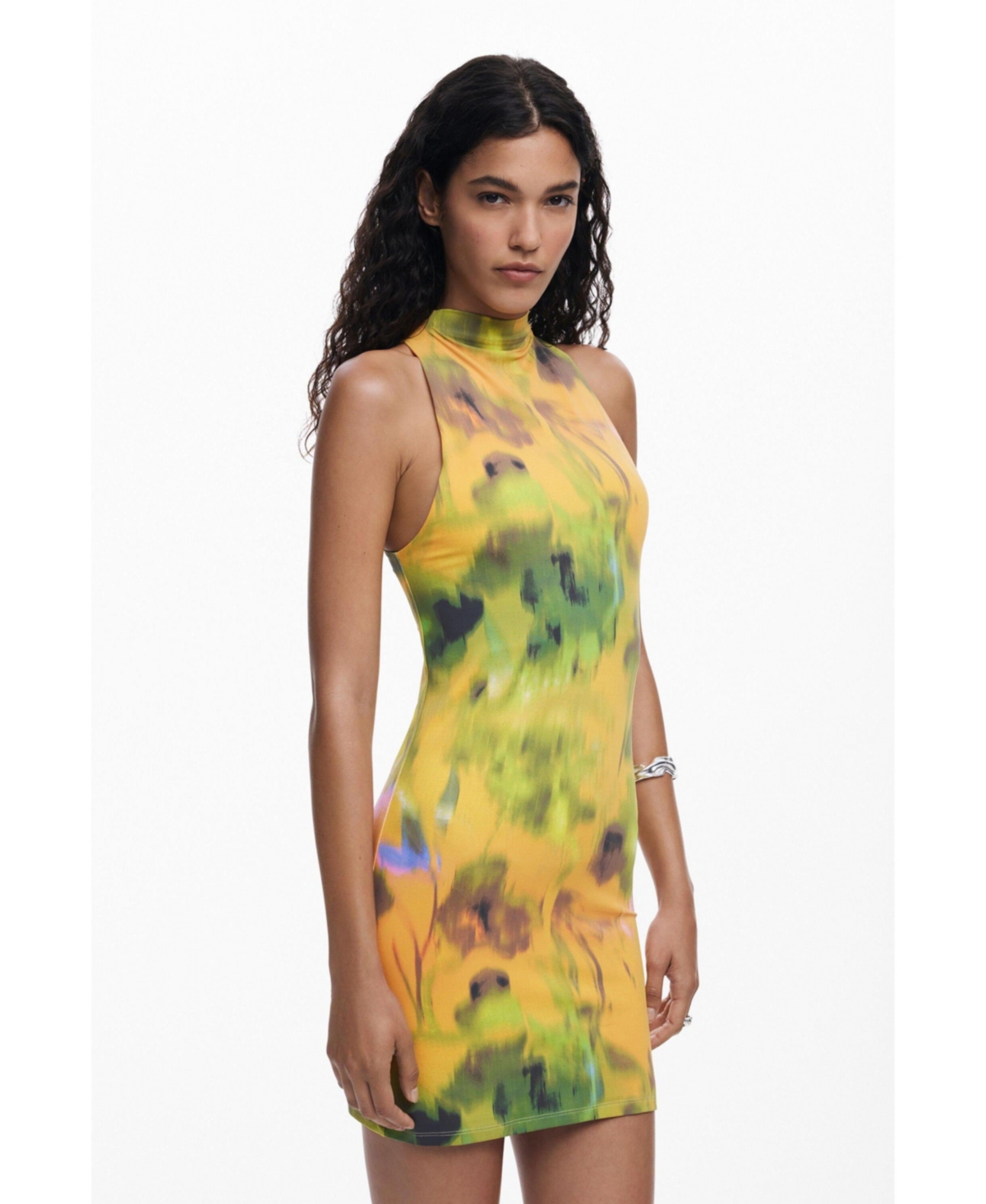 Desigual Printed Sleeveless Body-con Minidress In Green
