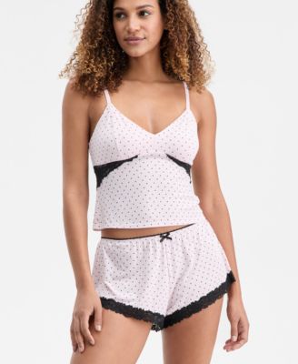 Women's Knit Lace-Trim Short Pajama Set