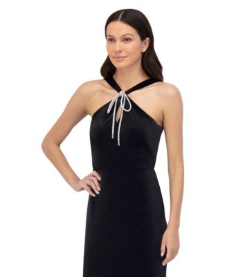 Petite Velvet Halter Neck Gown Dress