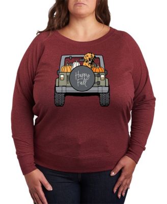 Plus Size Fall Dog in Pumpkin Truck French Terry Long Sleeve T-Shirt