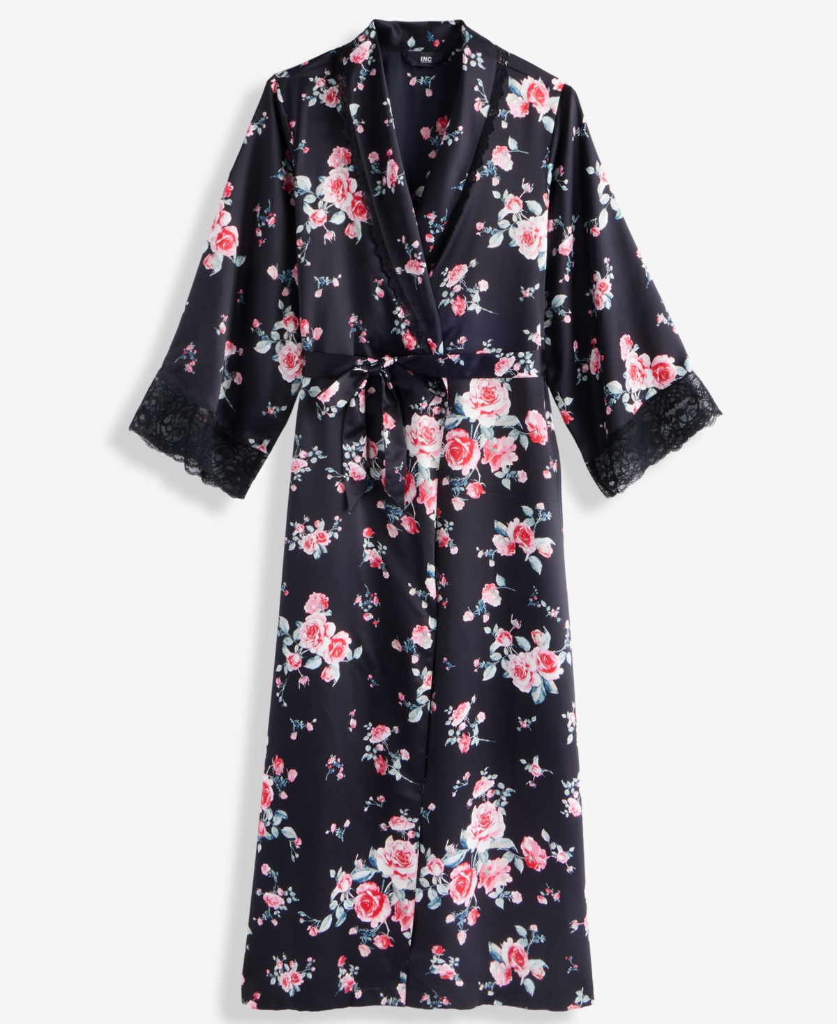 I.n.c. International Concepts Women's Printed Lace Trim Shawl Collar Robe, Created for Macy's