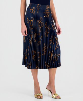 Women's Printed Pull-On Pleated Midi Skirt