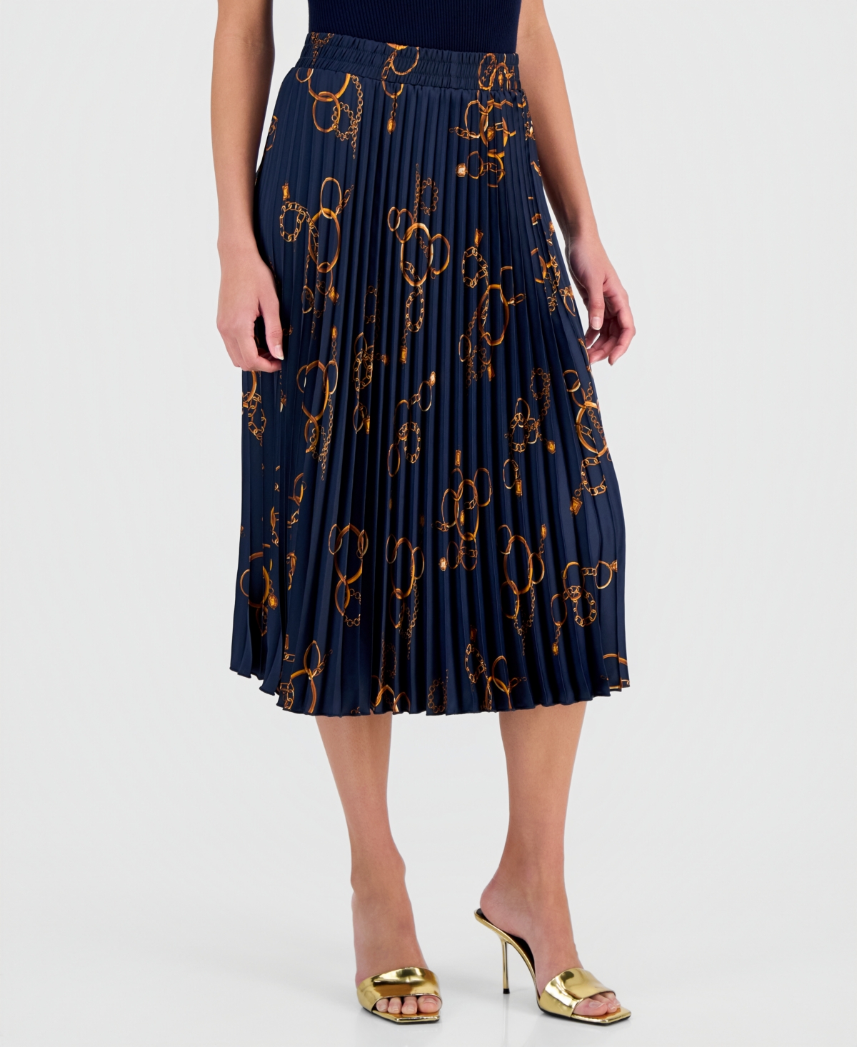 T Tahari Women's Printed Pull-On Pleated Midi Skirt