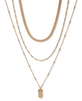 Nine West - Gold-Tone Three-Row Extendable Drop Pendant Necklace