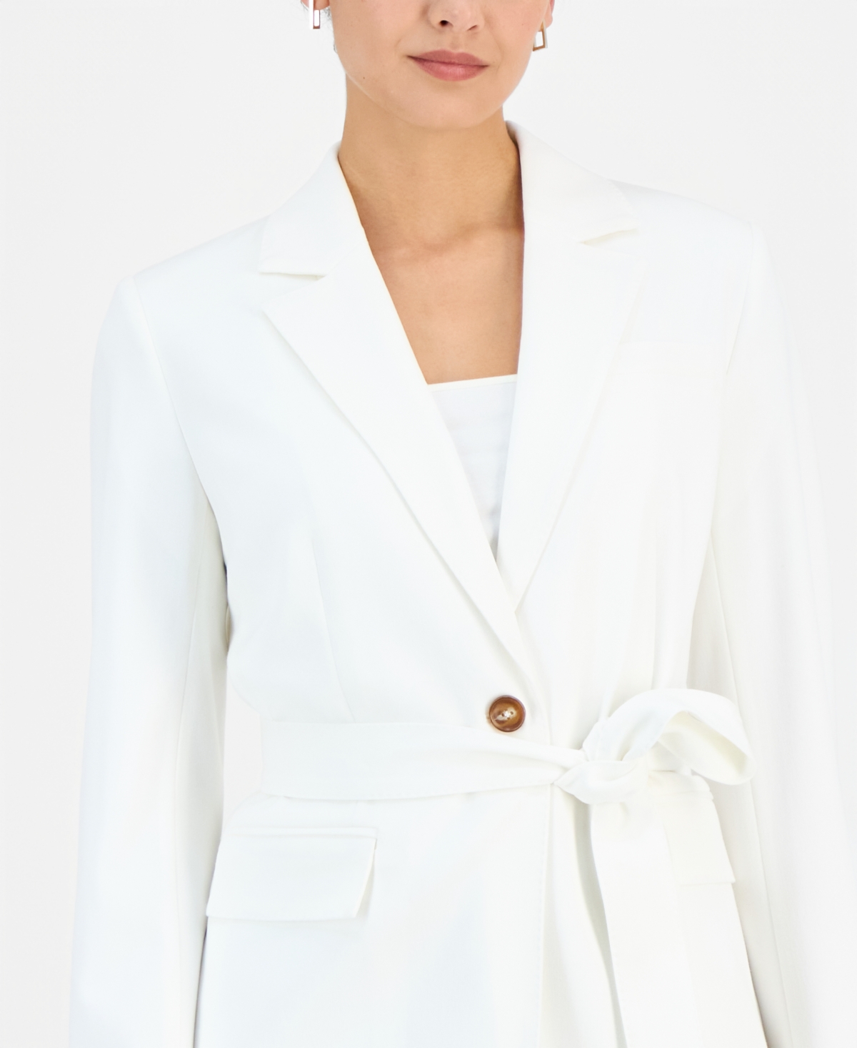 T Tahari Women's One-button Tie-waist Blazer In White