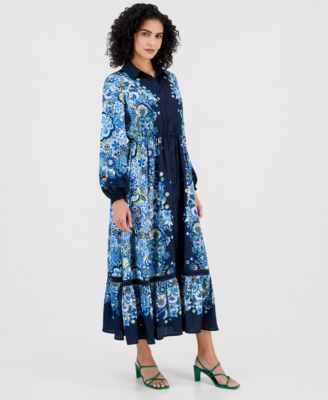 Women's Printed Button-Front Maxi Dress