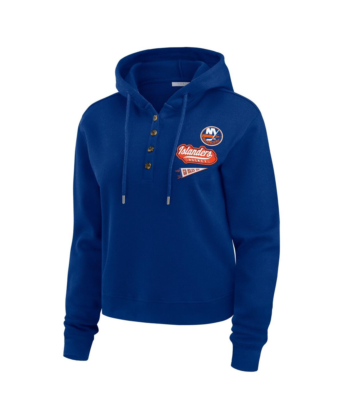 Wear By Erin Andrews Women's Royal New York Islanders Waffle-knit Pullover Hoodie In Blue