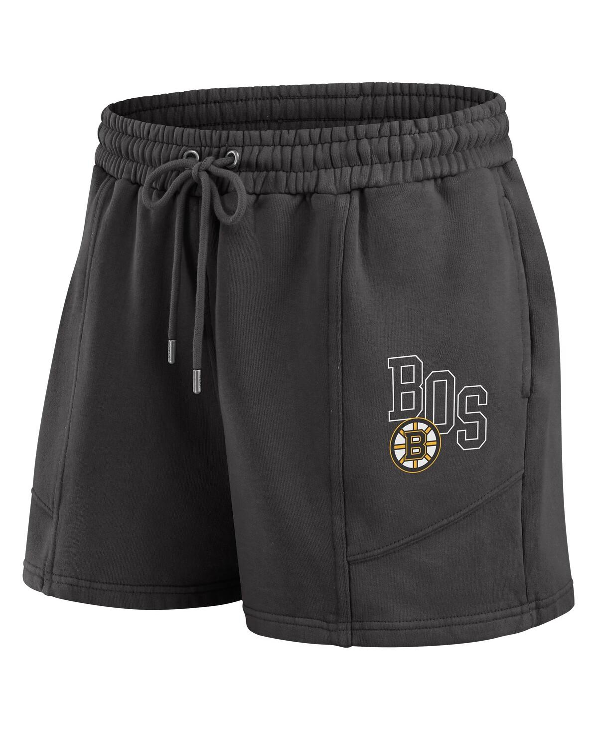 Wear By Erin Andrews Women's 2-piece Black Boston Bruins Washed Fleece Sweatshirt And Shorts Lounge Set In Black