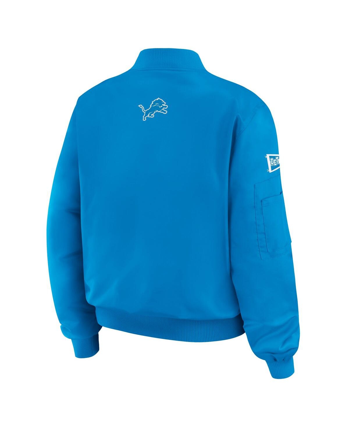 Wear By Erin Andrews Women's Blue Detroit Lions Patch Full-zip Bomber Jacket In Blue