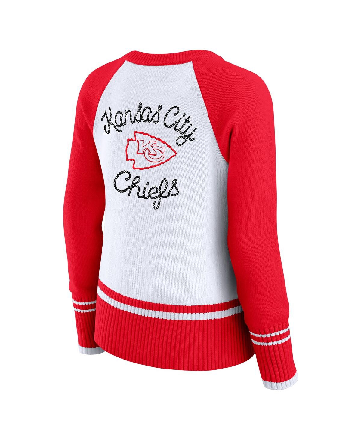 Wear By Erin Andrews Women's White/red Kansas City Chiefs Color Block Raglan Sweater In Multi