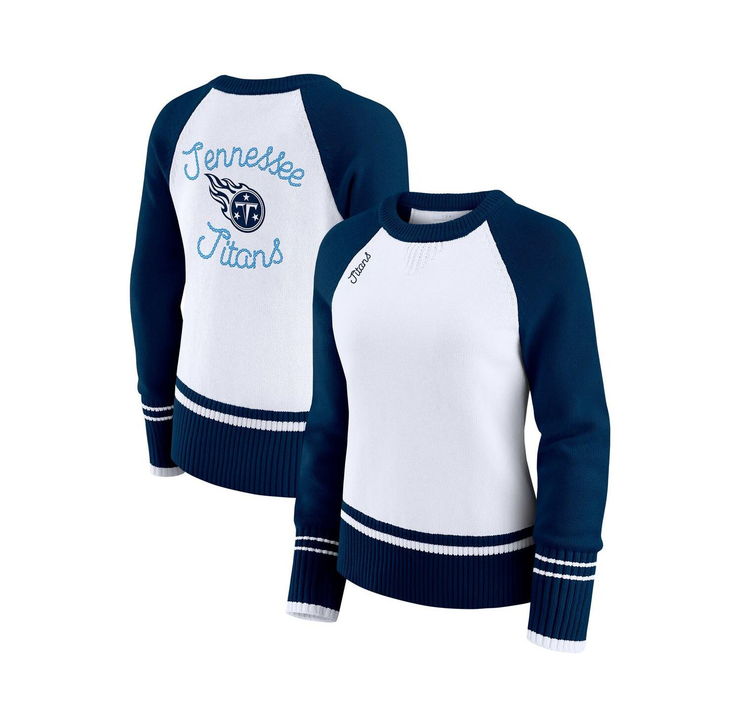 Women's White/Navy Tennessee Titans Color Block Raglan Sweater