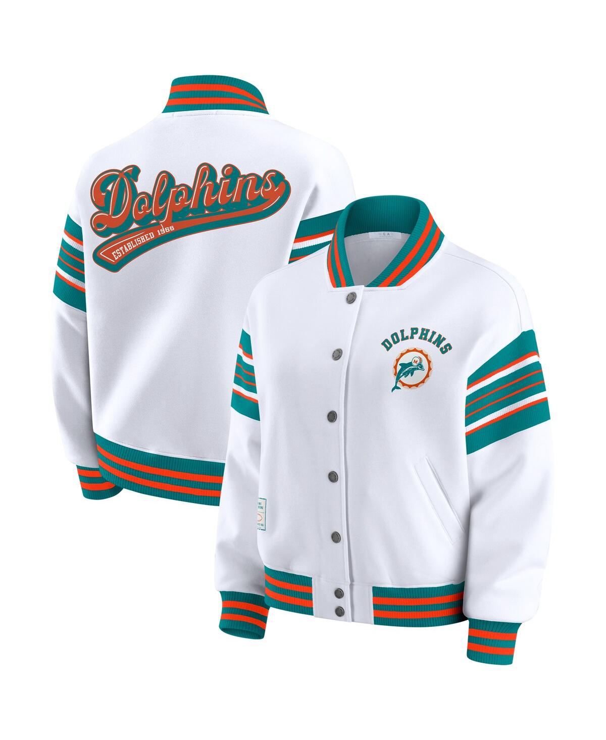 Wear By Erin Andrews Women's White Miami Dolphins Full-snap Fleece Sweatshirt Jacket In Multi