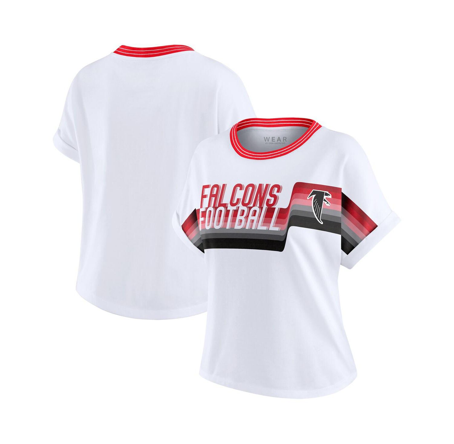 Women's White Atlanta Falcons Cropped Center Stripe Dolman T-Shirt
