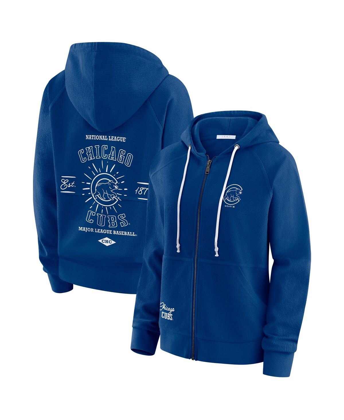 Wear By Erin Andrews Women's Royal Chicago Cubs Vintage Full-zip Raglan Hoodie In Blue