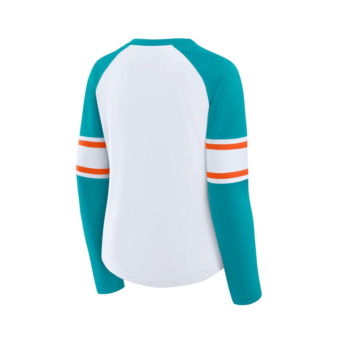 Женская футболка Fanatics White/Aqua Miami Dolphins Redzone Blitz Package Raglan Lace-Up V-Neck Long Sleeve — фото 2