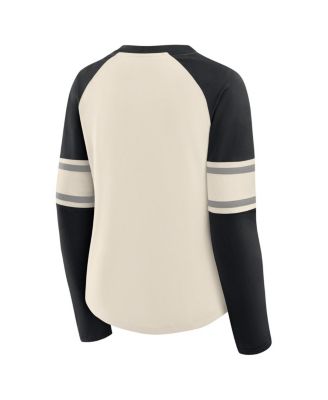 Women's Cream/Black Las Vegas Raiders Hometown Gridiron Hero Raglan Lace-Up V-Neck Long Sleeve T-Shirt