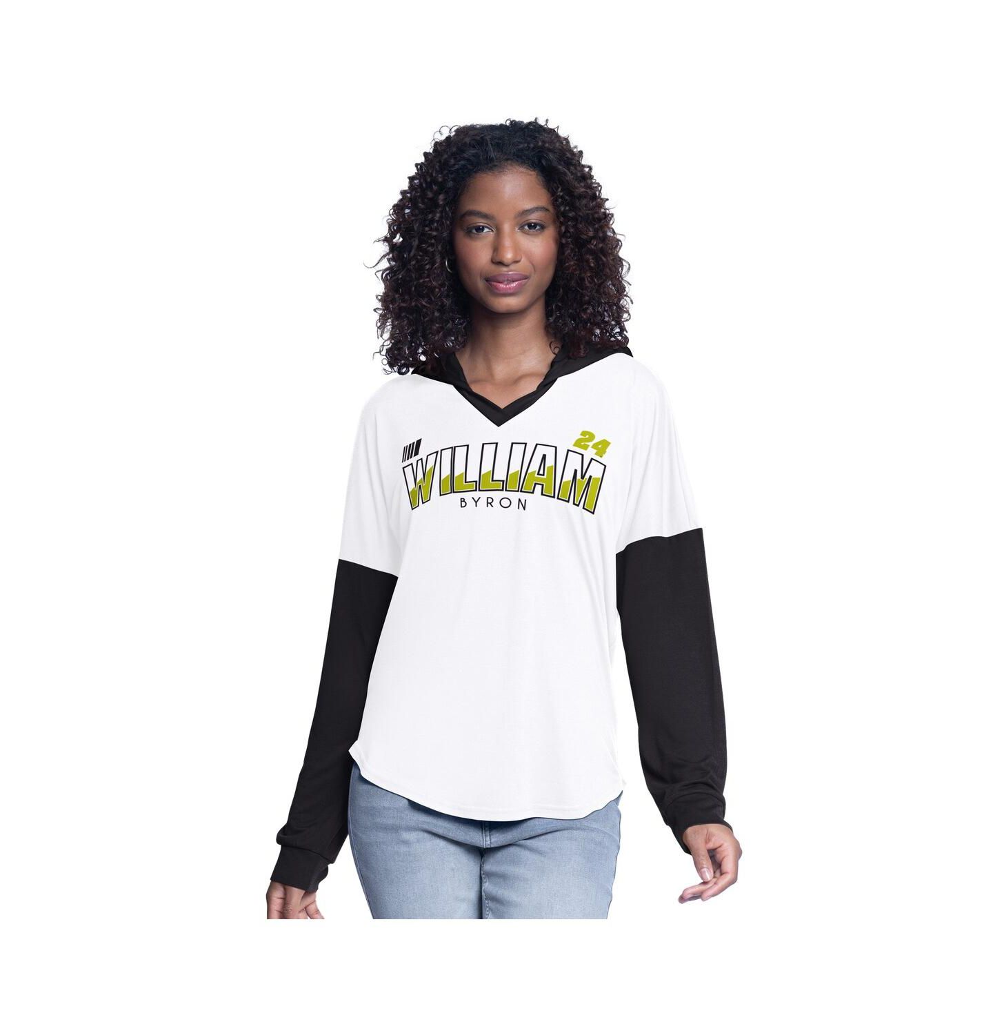 Женское худи G-III 4Her by Carl Banks White/Black William Byron Bench Player Oversized Long Sleeve V-Neck T-Shirt — фото 1