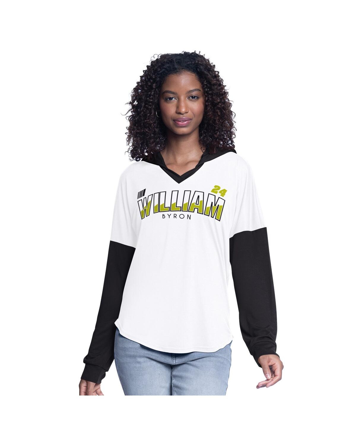 G-iii 4her By Carl Banks Women's White/black William Byron Bench Player Oversized Long Sleeve Hoodie V-neck T-shirt In White