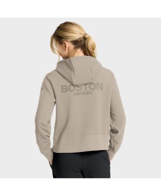 Women's Tan Boston Bruins Authentic Pro Road Tri-Blend Quarter-Zip Hoodie
